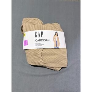 GAP Women's Waffle Knit Long Cardigan Sweater Tan Pockets Size M
